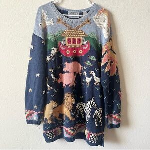 Northern Isles Hand Knit Vintage Cottagecore Chunky Oversized Crewneck Sweater L